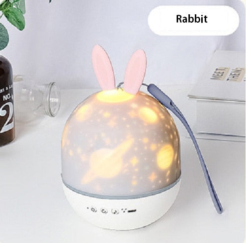 LED Bunny Projector Night Light with Starry Sky Effects