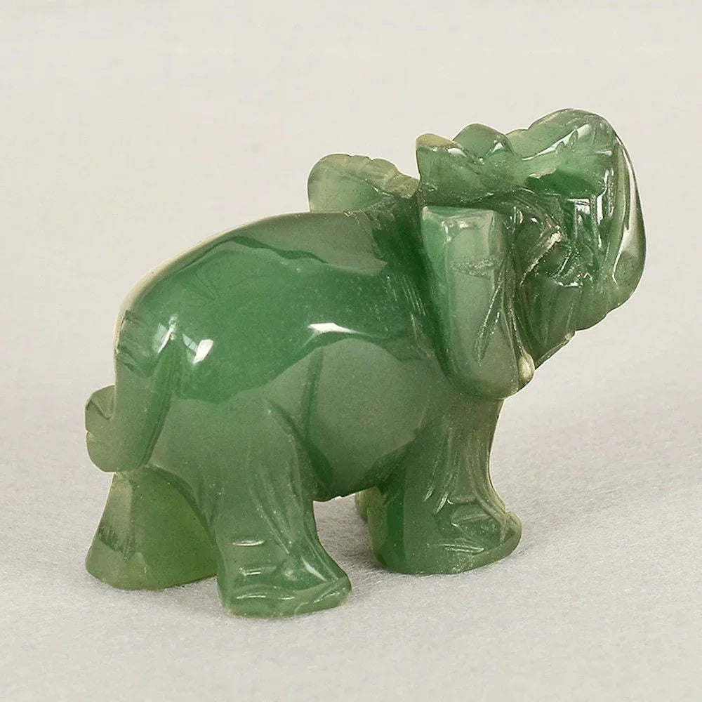 Green Aventurine Jade Elephant Statue for Feng Shui Decor