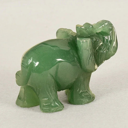 Green Aventurine Jade Elephant Figurine for Feng Shui Decor