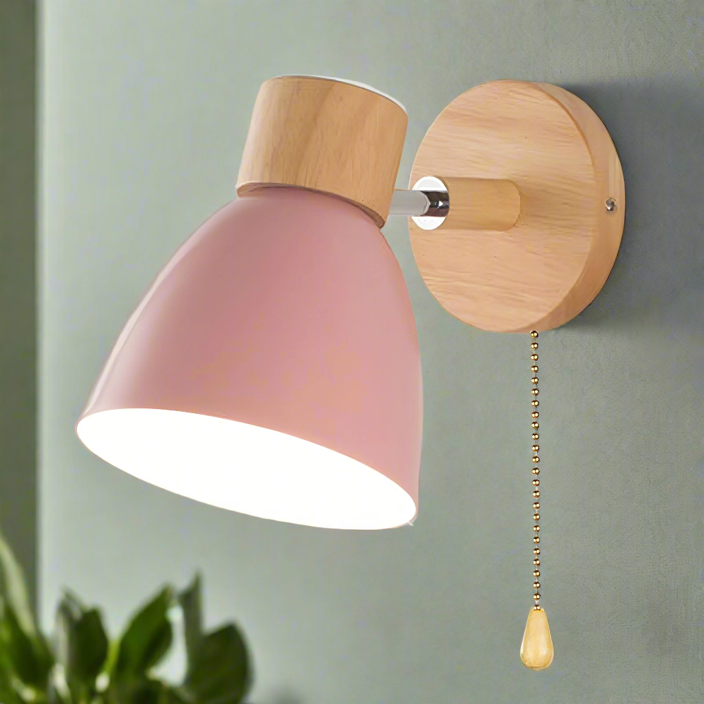 Wood Nordic Modern Hanging Wall Lamp with Pull Switch