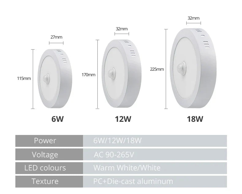 Motion Sensor LED Ceiling Lights - Aluminum Recessed Lighting