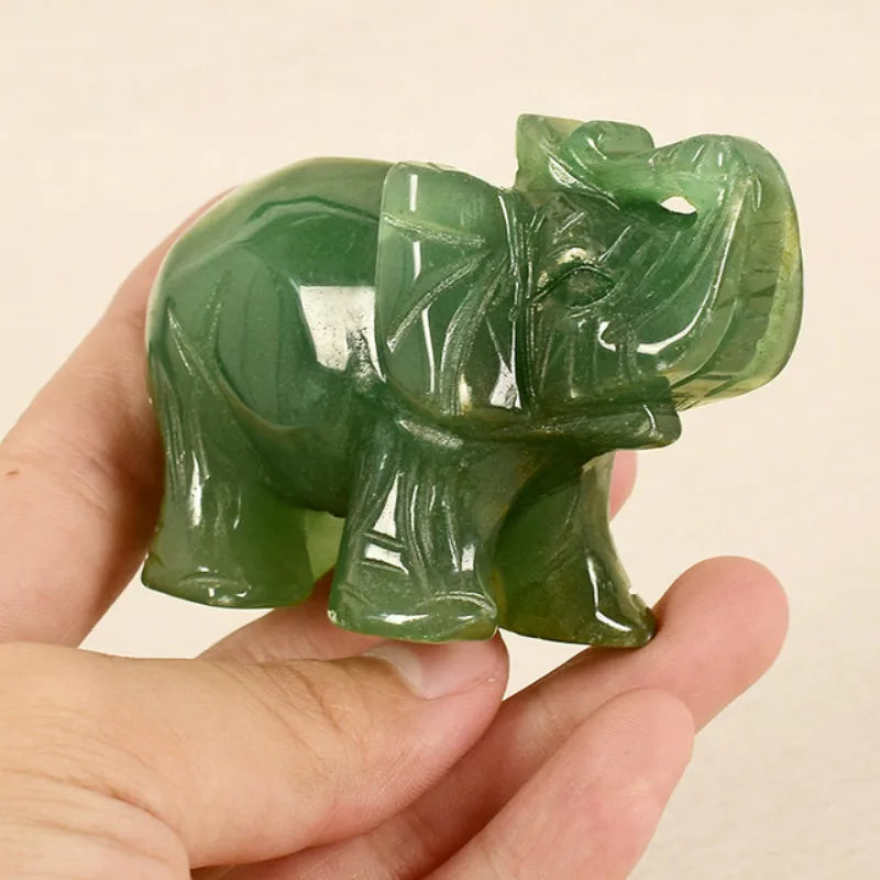 Green Aventurine Jade Elephant Figurine for Feng Shui Decor