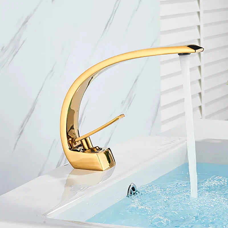 Gold Wall-Mounted Bathroom Faucet with Single Lever Mixer