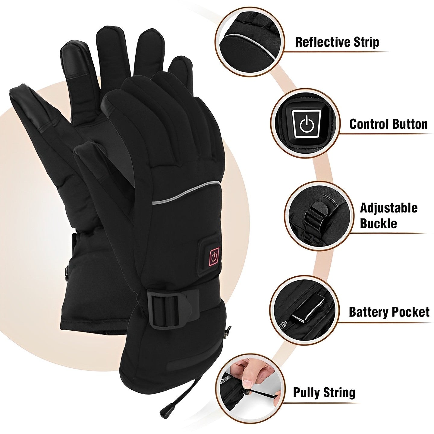 Electric Heated Gloves with 3 Heat Settings Waterproof Winter Hand Warmers