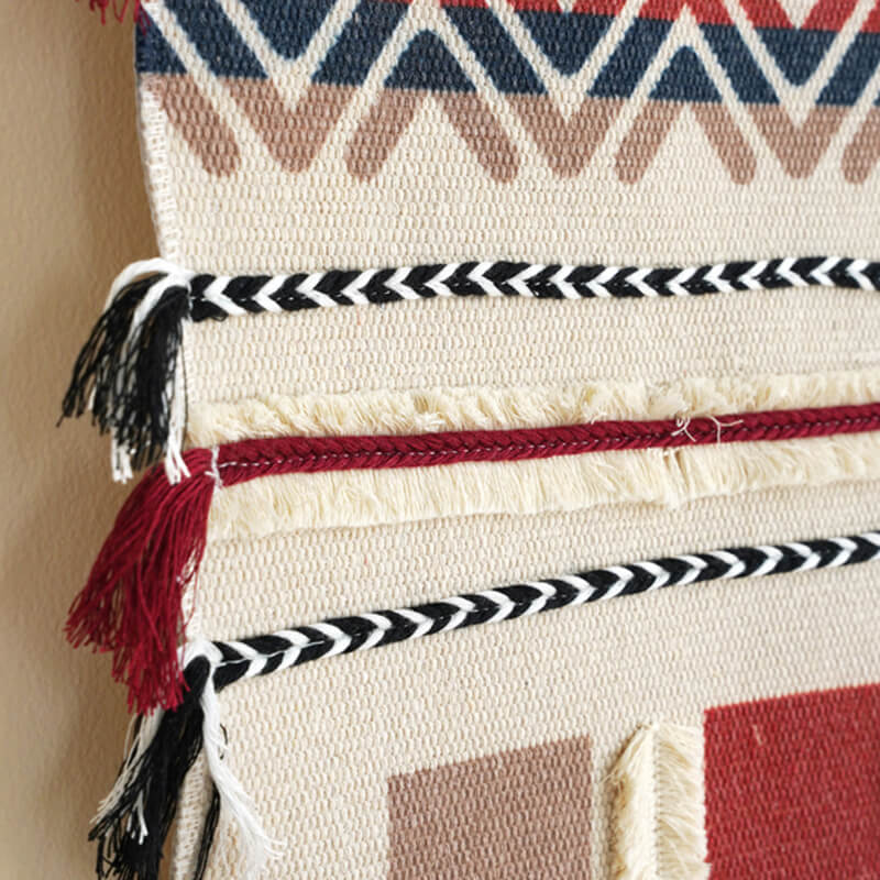 Handwoven Geometric Tassel Wall Hanging in Cotton and Linen
