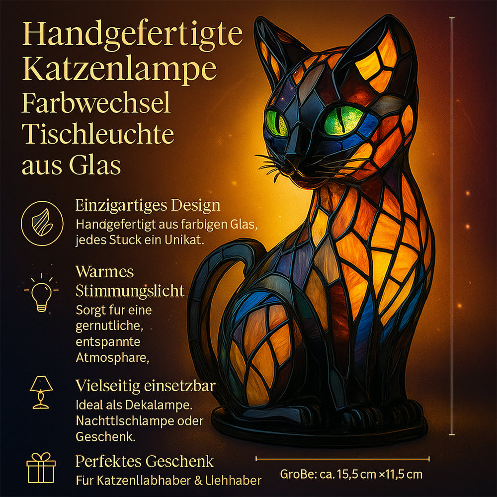 Handcrafted Mosaic Cat Lamp with Color-Changing Light