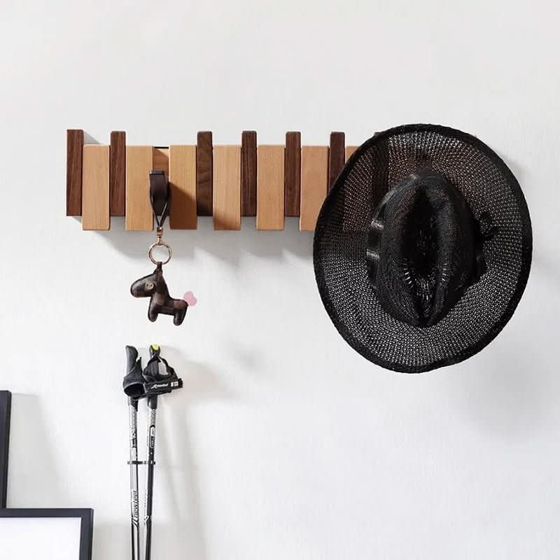 Handcrafted Piano Style Wall Coat Rack with Folding Hooks