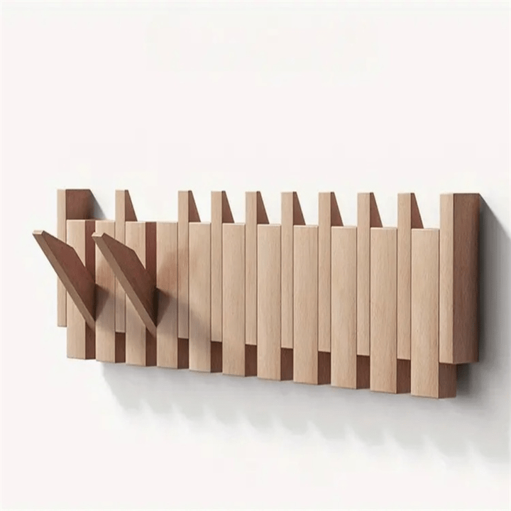 Handcrafted Piano Style Wall Coat Rack with Folding Hooks