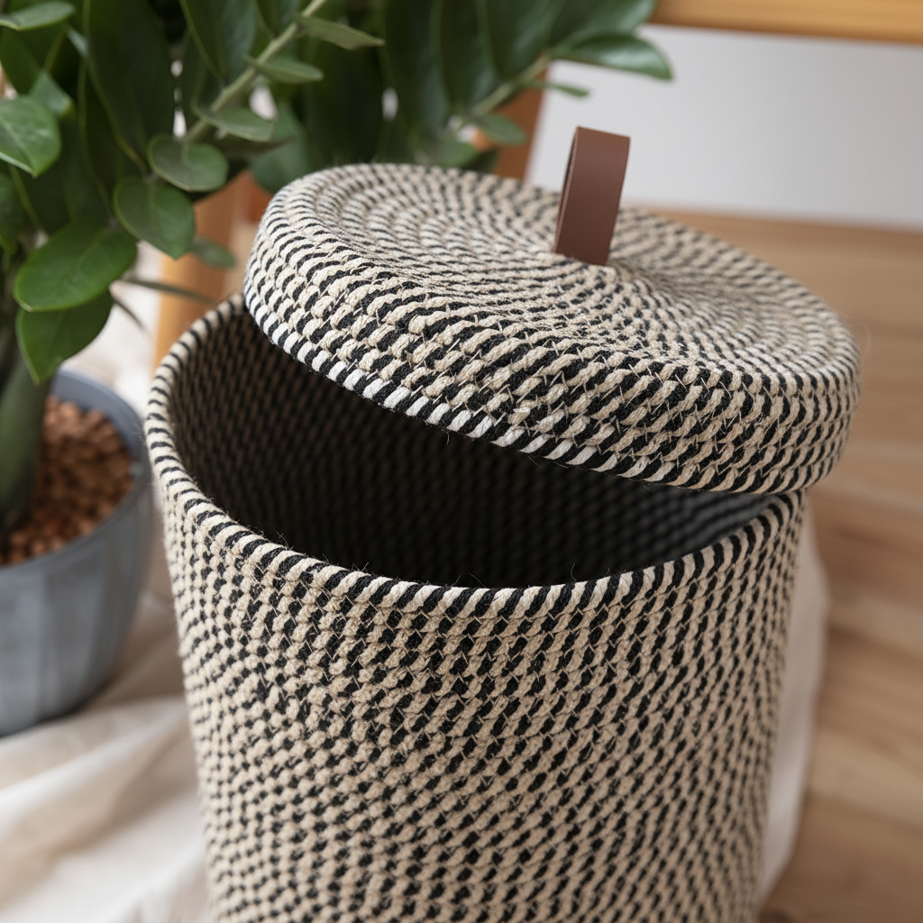 Handwoven Boho Storage Basket with Lid