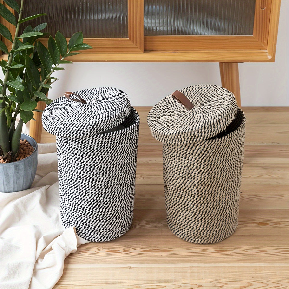 Handwoven Boho Storage Basket with Lid