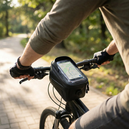 Bicycle Handlebar Bag with Touchscreen Window and Water-Resistant Design