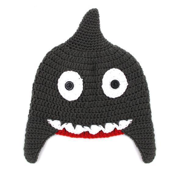 Handmade Knitted Shark Beanie with 3D Fins and Button Eyes