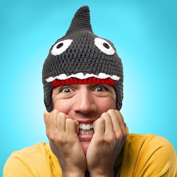 Handmade Knitted Shark Beanie with 3D Fins and Button Eyes