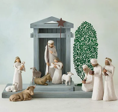 Handmade 20-Piece Rustic Wooden Nativity Set with Barn Wood Creche