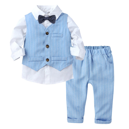 Boys' Formal Outfit Set with Striped Vest and Bow Tie