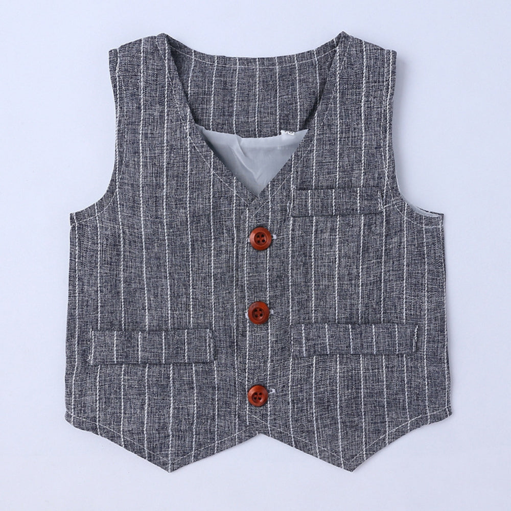 Boys' Formal Outfit Set with Striped Vest and Bow Tie
