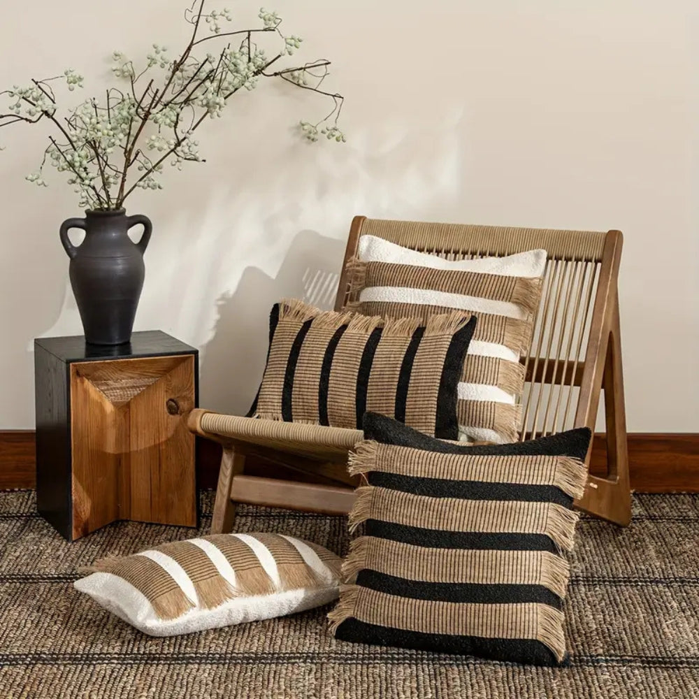 Handwoven Bohemian Stripe Cushion Cover with Concealed Zip