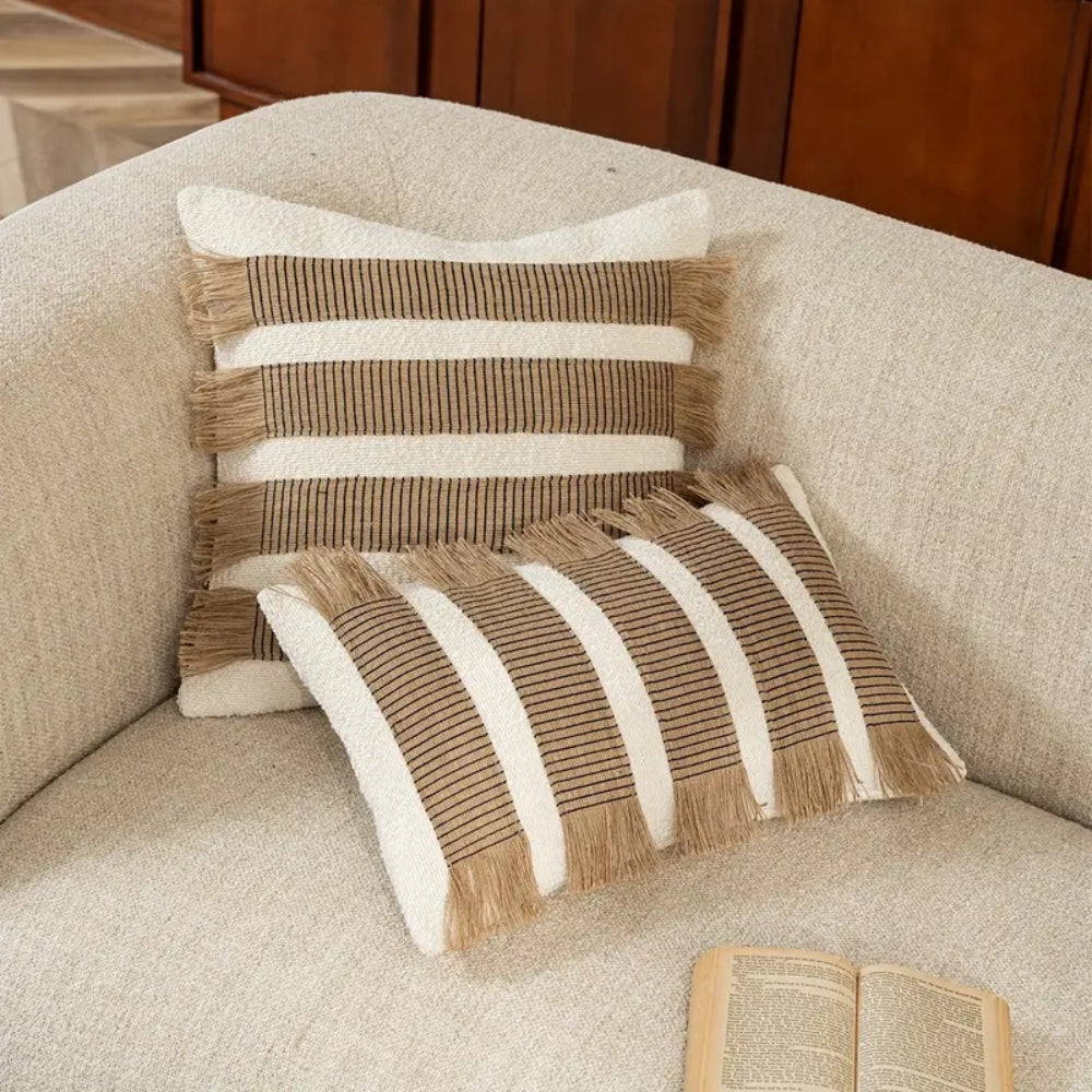 Handwoven Bohemian Stripe Cushion Cover with Concealed Zip