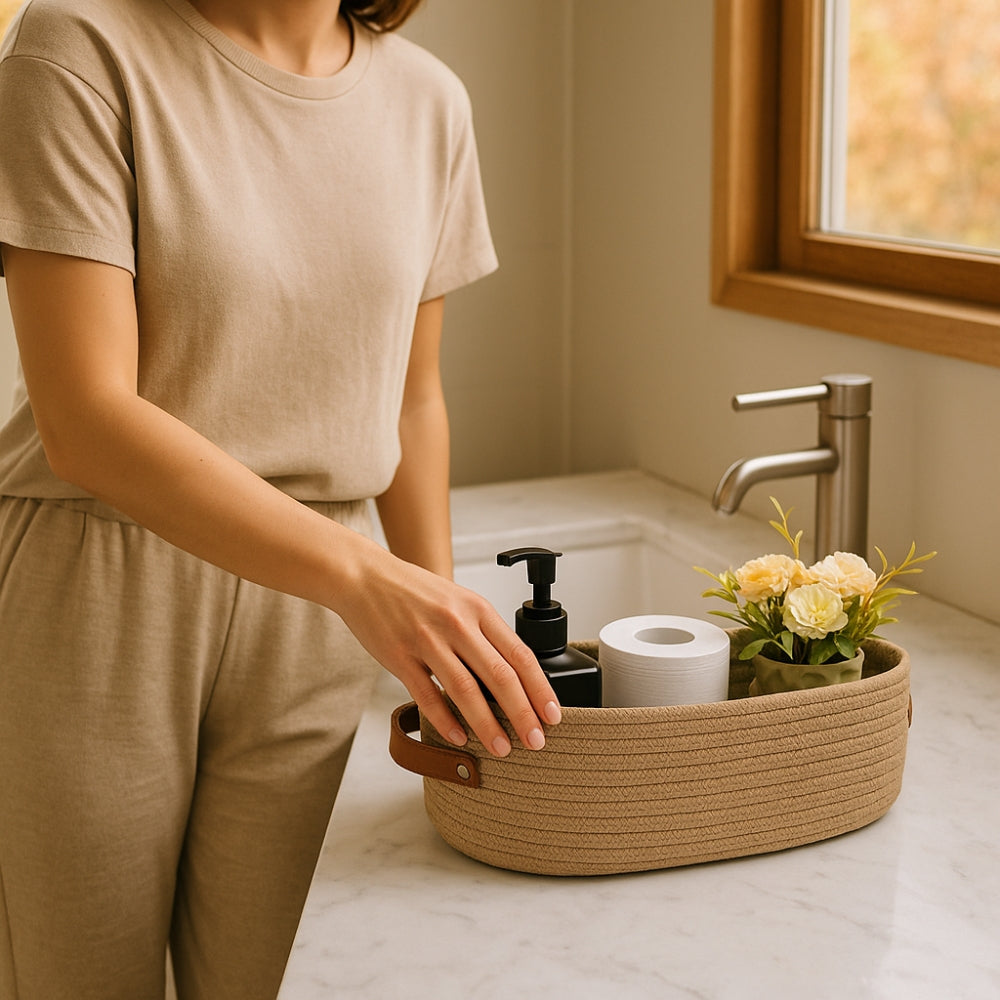 Woven Microfiber Storage Basket with Handles
