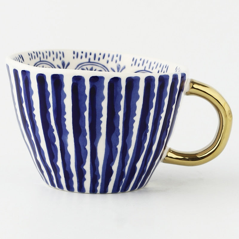 Geometric Ceramic Coffee Mug with Gold Handle