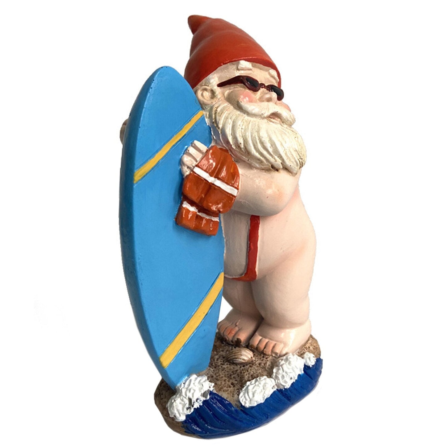 Surfboard Garden Gnome Statue - Playful Outdoor Decor