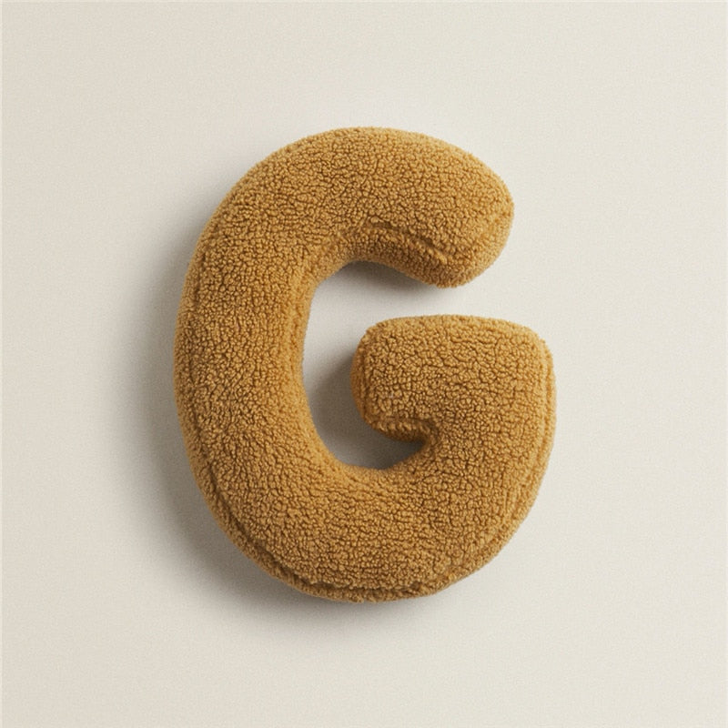 Alphabet Letter Fleece Pillow in Chestnut Brown and Cream