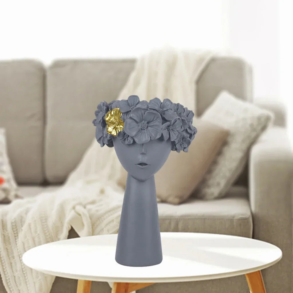 Modern Resin Girl Face Flower Vase for Dried Flowers and Succulents