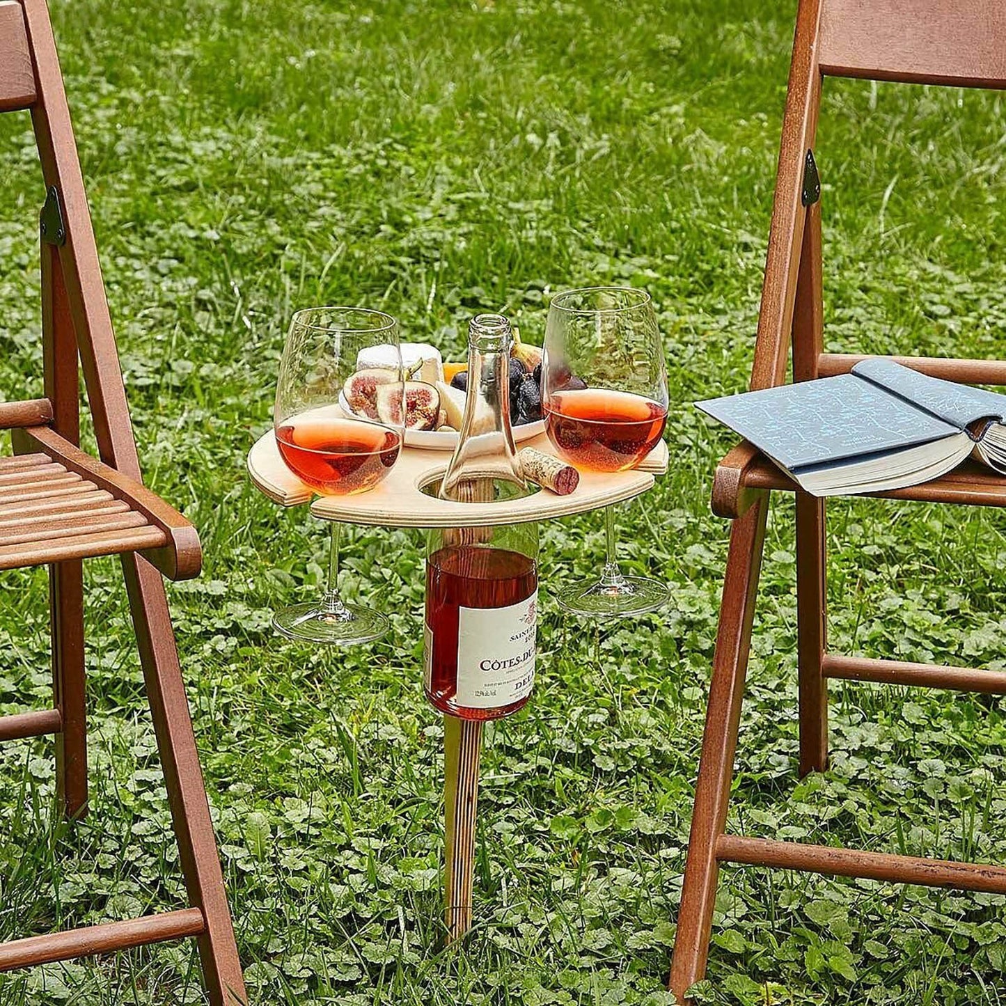 Portable Outdoor Wine Picnic Table - Handcrafted Wooden Design
