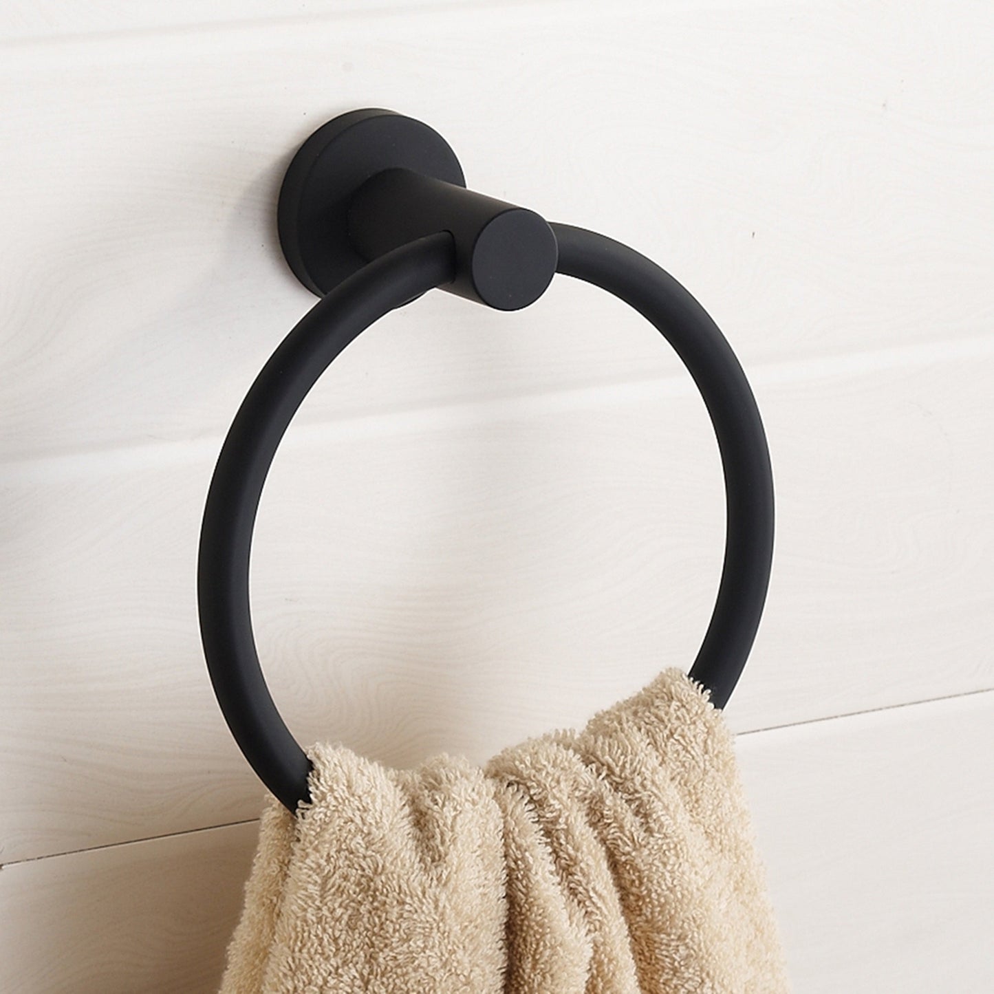 Black Round Towel Ring in Polished Chrome Finish, Rustproof 304 Stainless Steel