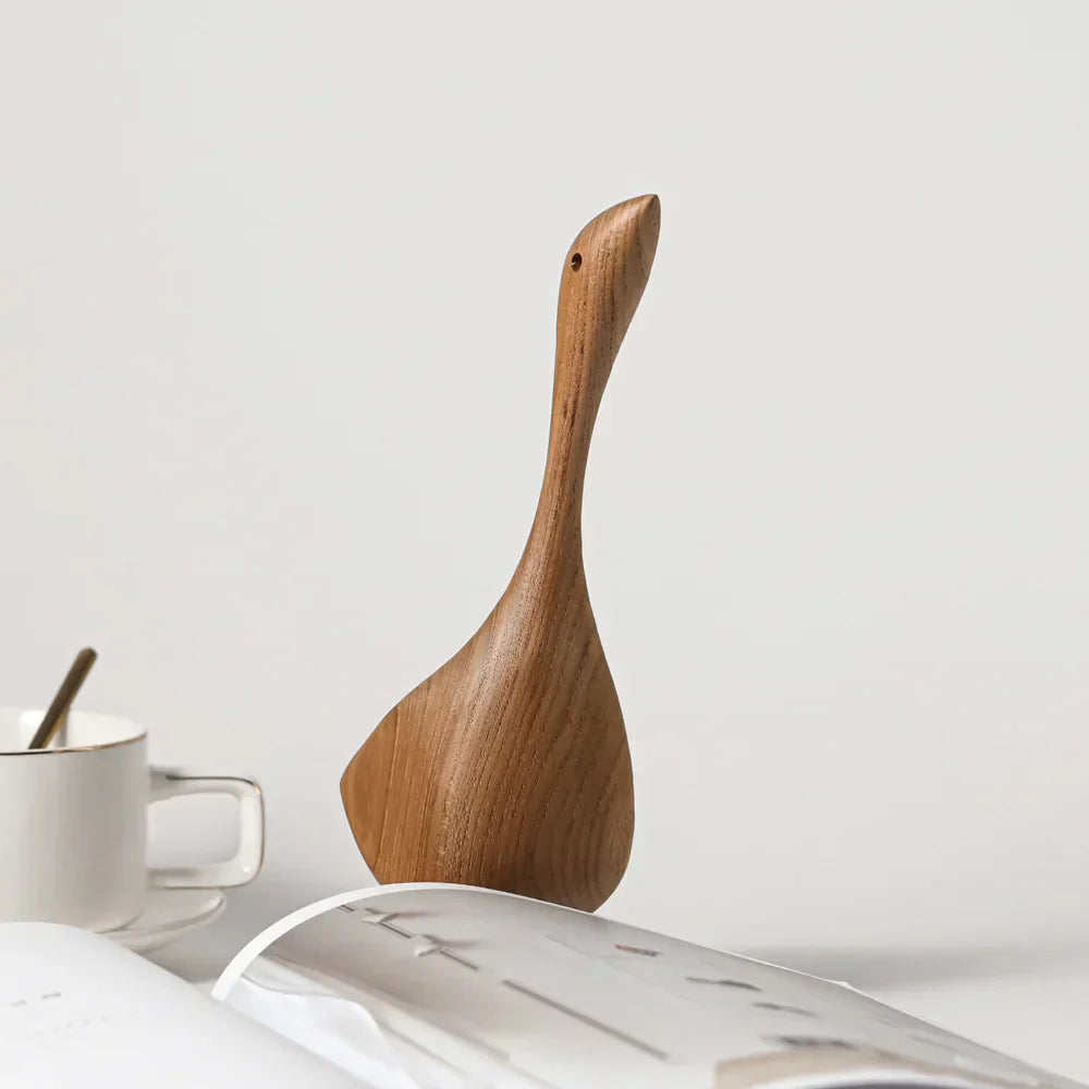 Teak Wood Goose Couple Sculpture Natural Animal Ornament