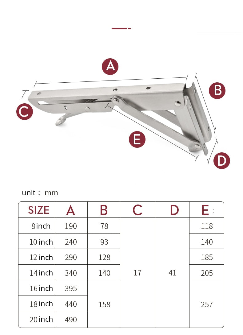Collapsible Heavy-Duty Stainless Steel Shelf Brackets