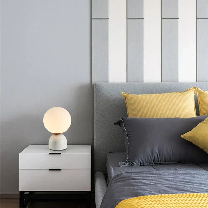 Modern Marble Table Lamp with Round Glass Shade