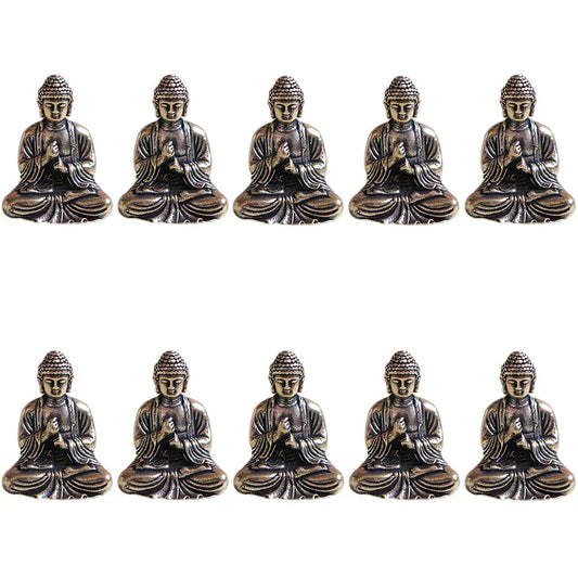 Mini Brass Buddha Statues - Set of 10 for Office Decor
