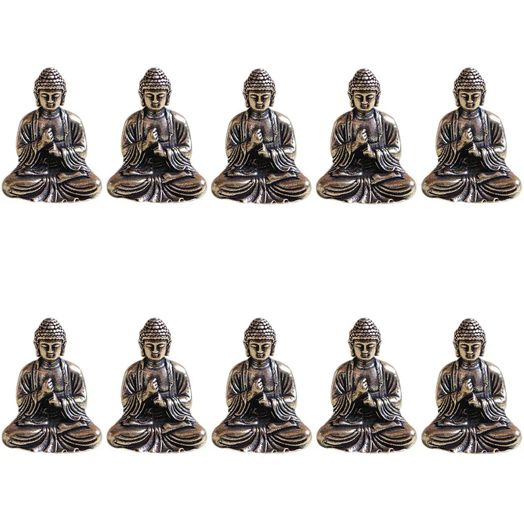 Mini Brass Buddha Statues - Set of 10 for Office Decor