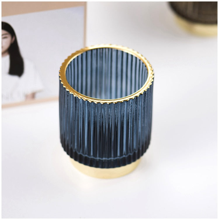 Gold Foil Glass Makeup Organizer with Textured Finish