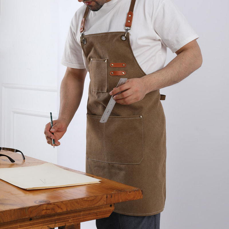 Durable Canvas Stain Resistant Apron with Pockets and Cross-Back Straps