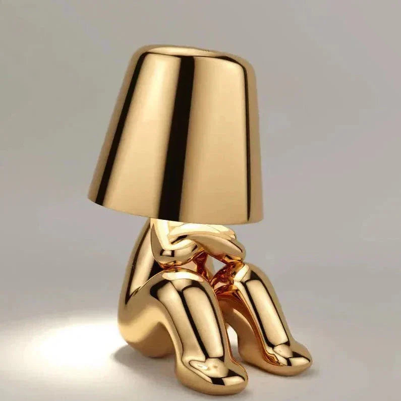 Golden Man LED Table Lamp with Adjustable Brightness – Creative USB Rechargeable Nightstand Light