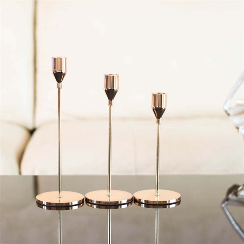 Metal Candle Holders Set of 3 - Modern Design with Non-Slip Base