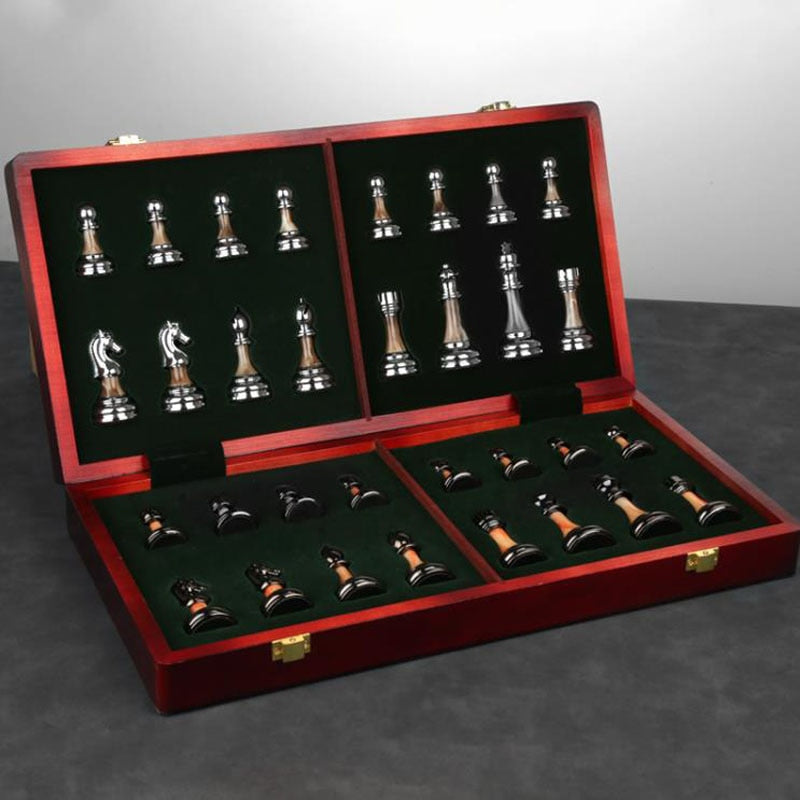 Luxurious Metal Chess Set with 45 cm Wooden Board