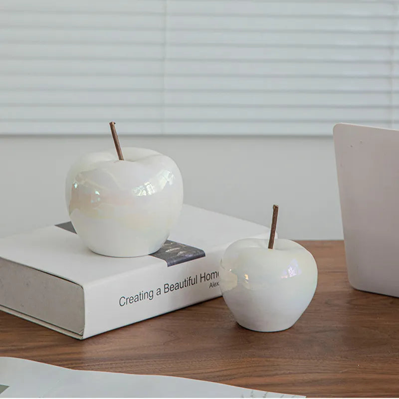 Translucent Apple Nightstand Lamp - Ceramic Table Lamp with LED Bulb