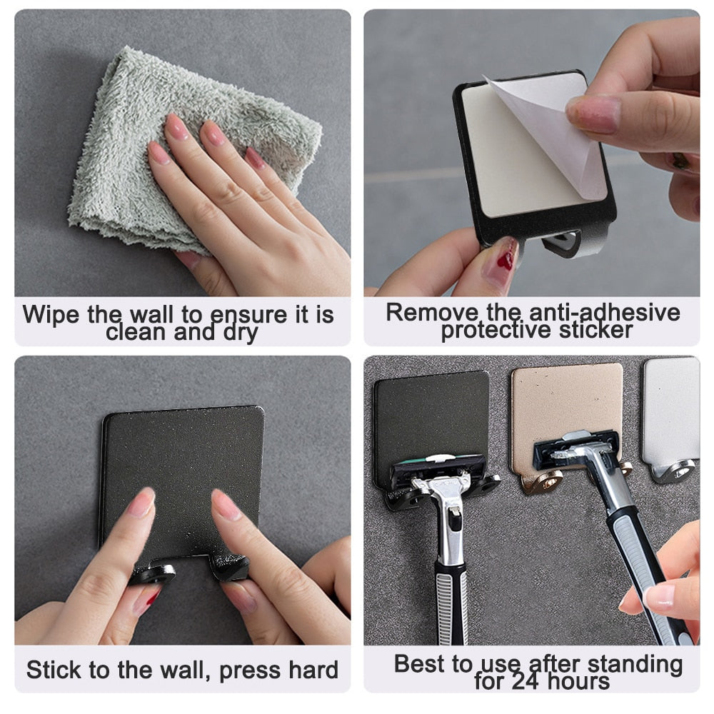 Wall Mounted Razor Holder - No Drill Bathroom Storage Hook