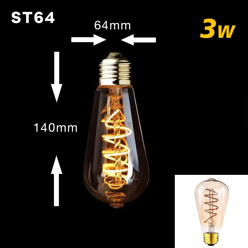 Dimmable Vintage LED Edison Bulb with Gold Spiral Filament E27 Base 2200K