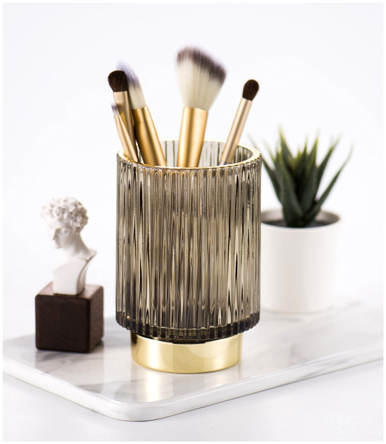 Gold Foil Glass Makeup Organizer with Textured Finish