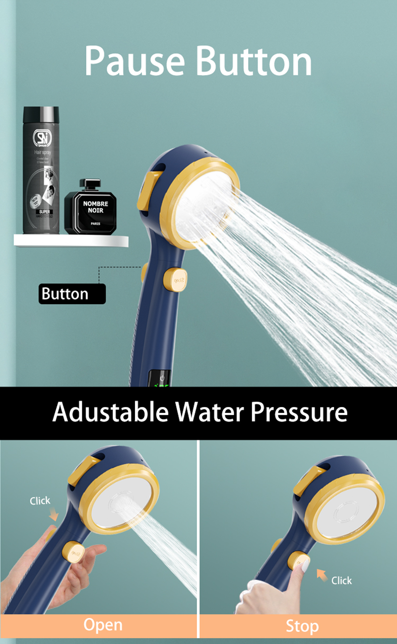 Shower Head with Built-in Temperature Display and 4 Settings