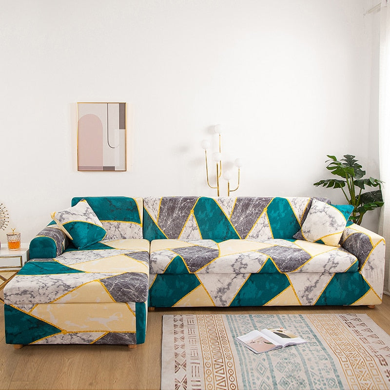 Non-Slip Colorful Elastic Sofa Cover for L-Shaped Sofas