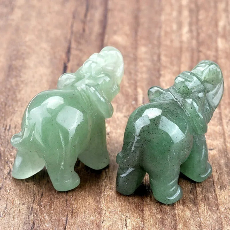Green Aventurine Jade Elephant Figurine for Feng Shui Decor