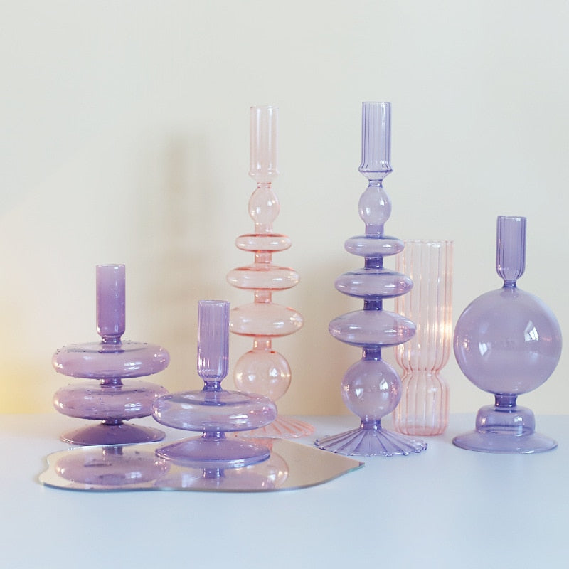 Lilac Glass Taper Candle Holder