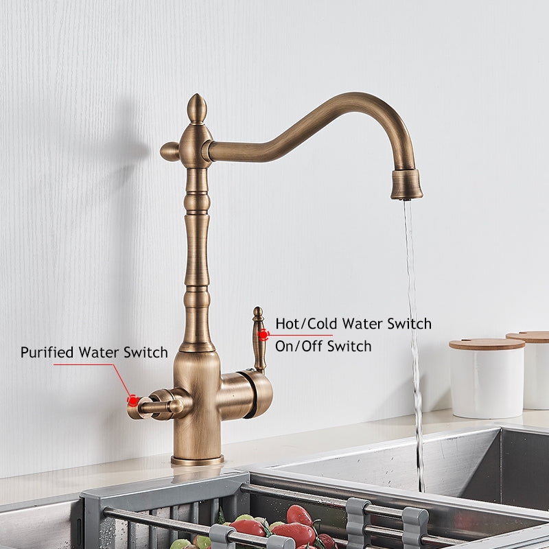 Classic Copper Kitchen Faucet with 360-Degree Swivel and Integrated Aerator