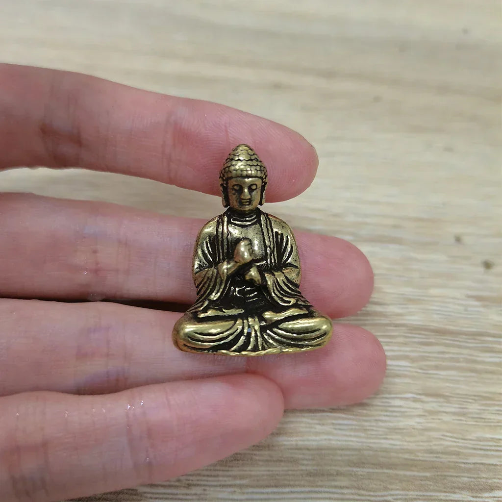 Mini Brass Buddha Statues - Set of 10 for Office Decor
