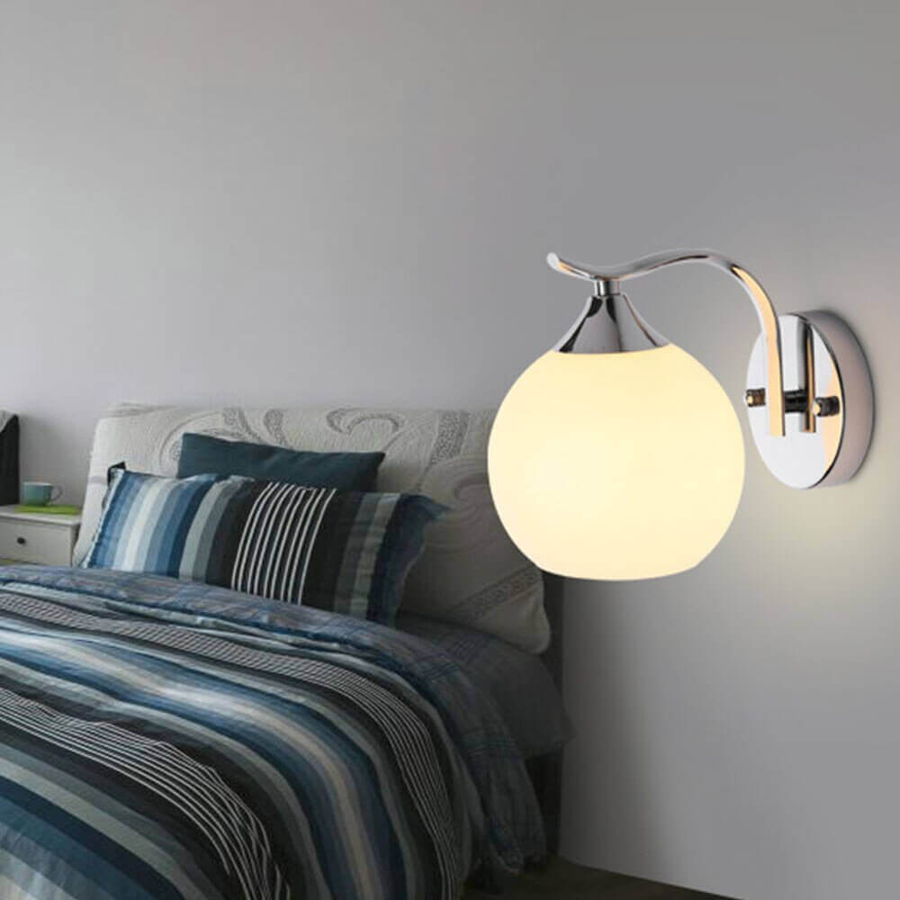 Gold Modern Wall Light with White Glass Sphere Shade